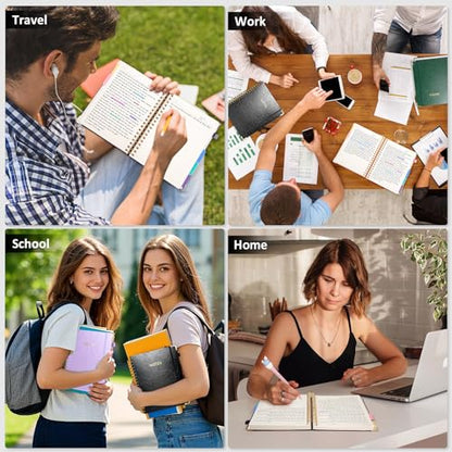 Hardcover Spiral Notebook Journal with Removable PVC Dividers - 8'' x 10'' Large 100 GSM Paper B5 Notebooks with Tabs, 300 Pages Leather 5 Subject Notebook College Ruled for Work School Notes, Black - color: Black