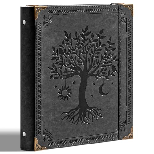 Ovesmusl PU Leather 3 Ring Binder Fits 8.5"x11" Letter Size Paper, 1.5 Inch Round Ring Binder Holds 350 Sheets, Notepad Paper Cover Loose Leaf Organizer, Black Tree - color: Black Tree, size: 1.5" Ring
