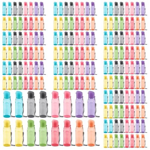 Bulk Multicolor Water Bottles Set of 192 10oz Leak Proof with Carry Strap Square Reusable for Kids and Adults BPA-Free Dishwasher-Safe - color: 192 pack combo