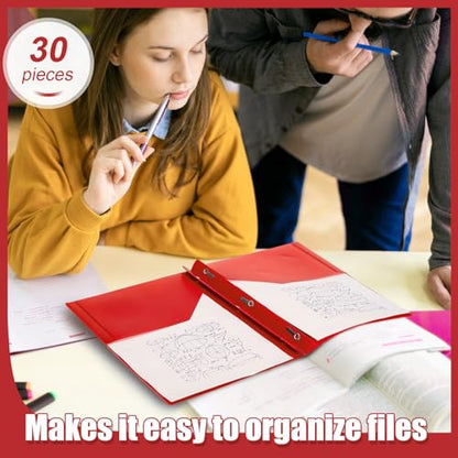 Yeaqee 30 Pcs Plastic Folders with Pockets and Prongs Plastic Folder 2 Pockets 3 Prongs with Card Slot for Office, School for Students, Teachers, Office Workers (Red) - color: Red