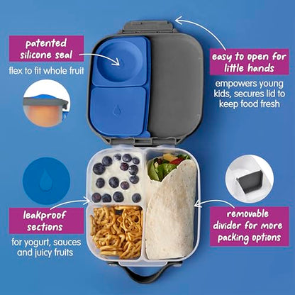b.box Lunch Box Kids 2-pack, Mini Lunch Box + Snack Containers for Kids | 4.25 + 1.75 Cup Bento Box for Kids, Snack Box, Lunch Containers, Leak Proof, Dishwasher Safe, BPA Free, PFAS Free, Ages 4m+ - color: Blue Slate