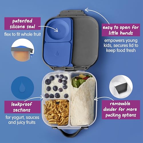 b.box Mini Lunch Box + Snack Containers for Kids 2-Pack - 4.25 + 1.75 Cups, Leakproof Bento Box for Kids, Lunch Containers for School, Dishwasher Safe, BPA Free, PFAS Free, Ages 3+ - Blue Slate - color: Blue Slate