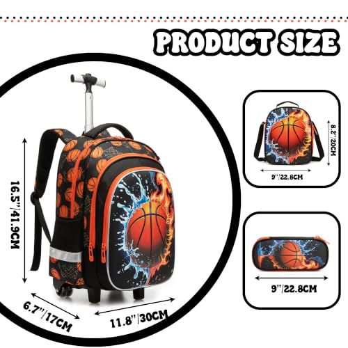 Meetbelify Rolling Backpack for Boys Basketball Backpack with Wheels Kids Roller Suitcase Travel Luggage for Elementary Student Ages 6-8 - color: Basketball