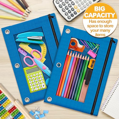 Pencil Pouch for 3 Ring Binder, 2 Pack Pencil Bags with Zipper, Blue Pencil Case for Classroom School Office Supplies, Large Sturdy and Durable Cloth Pencil Pocket for 3 Holder Binder - color: Blue