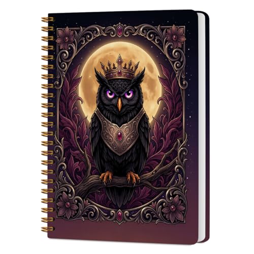Gothic Owl Journaling Notebooks for Women, Vintage Owl Notebook Journal Gifts, A5 Lined Paper Spiral Journal Notebook Office Supplies Gifts for Women Birthday Graduation Christmas, 5.8x8.3 Inch - color: Moon Owl