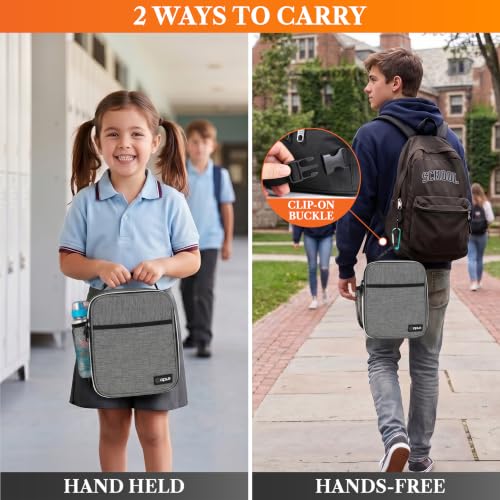 opux Insulated Lunch Bag for Kids Boys Girls, Small Compact Lunch Box with Wide Opening & Mesh Pockets, Reusable Lunch Pail for School, Work, Adults, Men, Women, Light Grey - color: Light Grey