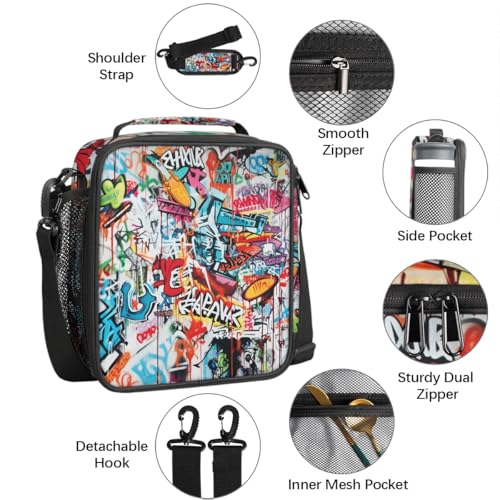 Pardick Graffiti Lunch Box for School Boys Insulated Kids Lunch Box | Reusable Leakproof Lunch Bag Cooler Tote Picnic Lunchbox with Adjustable Shoulder Strap Back to School Gifts for Teens Boys - color: Art Graffiti