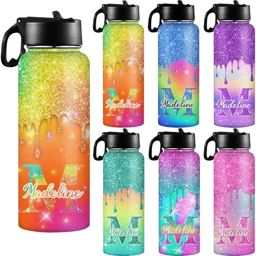 D-Story Custom Water Bottle for Kids 18oz Personalized Stainless Steel Water Bottles Double Walled Vacuum Insulated Leak Proof School Travel Sports Bottles Birthday Gifts for Boys Girls - color: Design 17