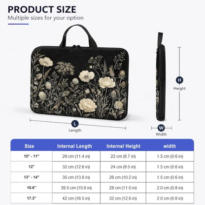 13 Inch Laptop Case Sleeve with Handle, Shockproof Slim Carrying Case | Soft Lining Computer Bag for MacBook Air 13 M3/M2/M1, MacBook Pro 13/14, iPad Pro 13 M4, Black White Roses - color: Black White Roses, size: 13-14 inch