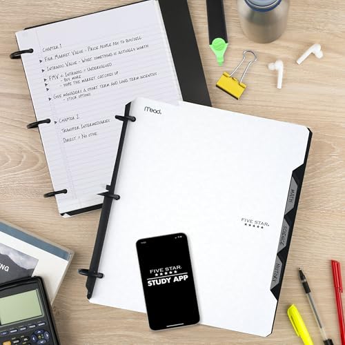 Five Star Flex Refillable Notebook + Study App, College Ruled Paper and 1 Inch TechLock Ring Binder with Pockets, Tabs and Dividers, 200 Sheet Capacity, White (29328AE2) - color: White, size: 1 Count (Pack of 1)