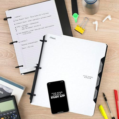 Five Star Flex Refillable Notebook + Study App, College Ruled Paper and 1 Inch TechLock Ring Binder with Pockets, Tabs and Dividers, 200 Sheet Capacity, White (29328AE2) - color: White, size: 1 Count (Pack of 1)