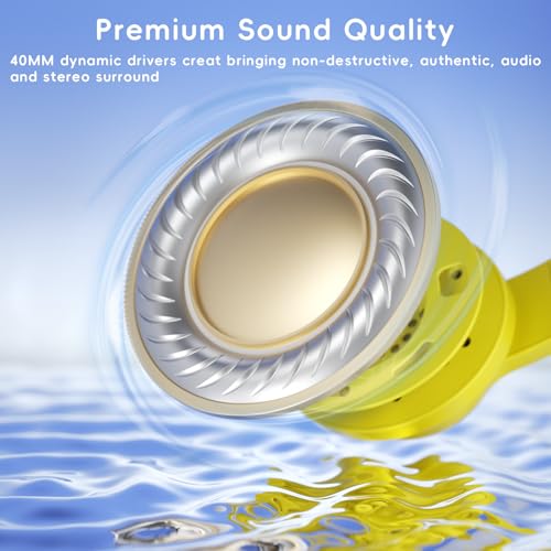 Candy Bila Kids Headphones, Wired Headphones for Kids Over Ear with Microphone, 85/94dB Volume Limiter Headphone for Girls Boys, Foldable Headphone for Learning & Entertainment, Yellow - color: Yellow