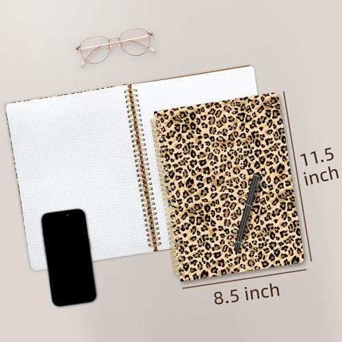 Cute Spiral Notebook journal A4 Aesthetic Pretty Design for Women Girls Kawaii with Pocket, 8.5 x 11 inch, Graph, Leopard - color: Leopard, style: Graph