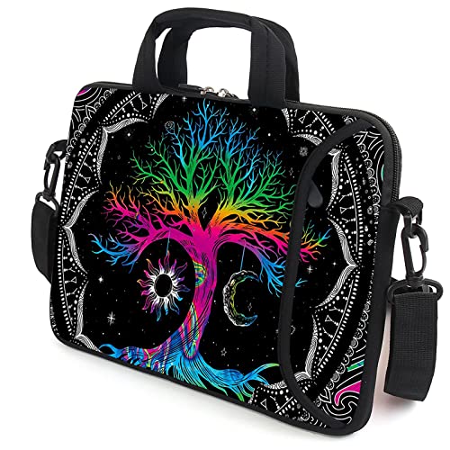 AMARY 13" 13.3" laptop sleeve chromebook case adjustable shoulder strap with handle accessory pocket (Colorful Tree) - color: Colorful Tree