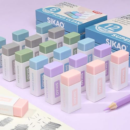 Morandi Erasers, 6 Pack Aesthetic Block Pencil Erasers | Soft Neutral Colors, Smudge-Free Latex-Free Erasers for School, Office, Journaling & Drawing - style: Morandi
