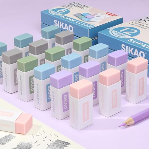 Morandi Erasers, 6 Pack Aesthetic Block Pencil Erasers | Soft Neutral Colors, Smudge-Free Latex-Free Erasers for School, Office, Journaling & Drawing - style: Morandi