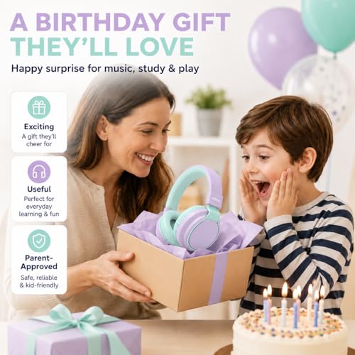 MIDOLA Kids Bluetooth Headphones 68H Play Time,Volume Limit 85/94dB, Foldable Lightweight Wireless Over-Ear Headphone for Toddler Kid Child,Headsets with Aux Built-in Mic Light Purple - color: Light Purple