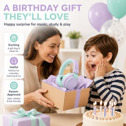 MIDOLA Kids Bluetooth Headphones 68H Play Time,Volume Limit 85/94dB, Foldable Lightweight Wireless Over-Ear Headphone for Toddler Kid Child,Headsets with Aux Built-in Mic Light Purple - color: Light Purple