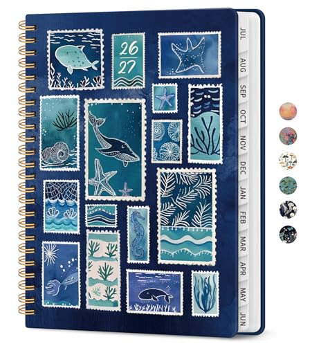 Planner 2026-2027, Academic Year Weekly and Monthly Calender Planner, from Jul 2026 - Jun 2027, Spiral Bound School Planning Book, Perfect for Teacher, Student, Women & Men, A5 (6.3" x 8.5"), Ocean Postmarks - color: X-Ocean Postmarks, size: (6.3"x8.5")a5