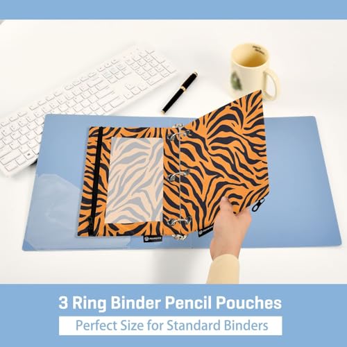 2 Pack 3 Ring Binder Pencil Pouch Tiger Print Pencil Case Pencil Bags with Zipper, Clear PVC Binder Pockets for Office Daily Supplies - color: Color 5