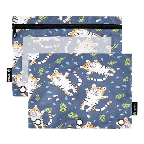 SUABO Tigers Pencil Pouch for 3 Ring Binder, 2 PCS Binder Pencil Pouch with Zipper, Clear Window Zipper Pencil Case Pencil Bags for Office Supplies - color: Tigers