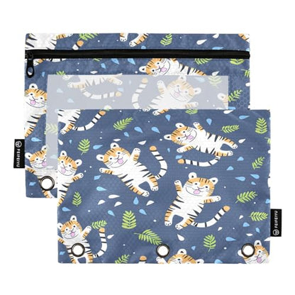 SUABO Tigers Pencil Pouch for 3 Ring Binder, 2 PCS Binder Pencil Pouch with Zipper, Clear Window Zipper Pencil Case Pencil Bags for Office Supplies - color: Tigers