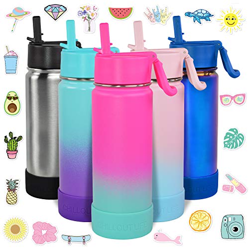 CHILLOUT LIFE 17oz Kids Insulated Stainless Steel Water Bottle with Leak Proof Straw Lid & 144 Stickers - color: Frozen Slushy, style: 17 oz