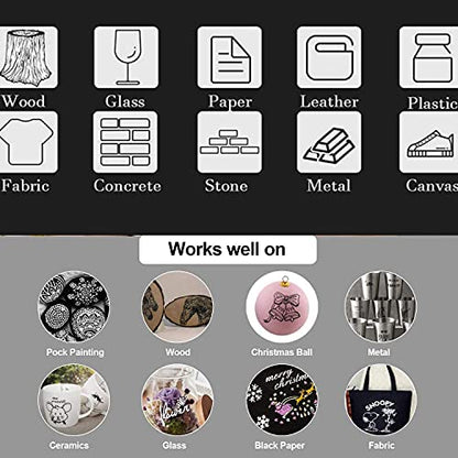 EBOT Black Paint Pens, 6 Pack 0.7mm Acrylic Black Permanent Marker,White Paint Pens for Rock Painting, Stone,Wood, Plastic, Ceramic, Glass, Metal Canvas, Paper, Water-based Extra Fine Point