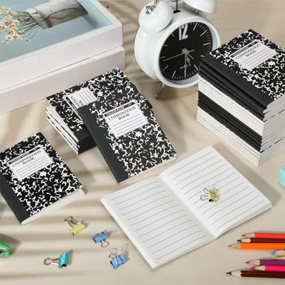 Resurhang 100 Pcs Mini Composition Notebook Bulk 100 Pages/50 Sheets Cute Pocket Composition Note Pad Small Marble Journal Notebooks College Ruled for Student Classroom Office Supplies(Black) - color: Black