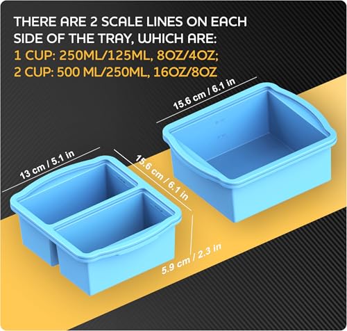 Silicone Freezer Trays with Lids, Set of 2 - with 1cup and 2 cupSilicone Freezer Molds for freezing soups, sauces and individual servings of lasagna, casseroles, dishwasher and microwave safe - color: 2 Pack Blue