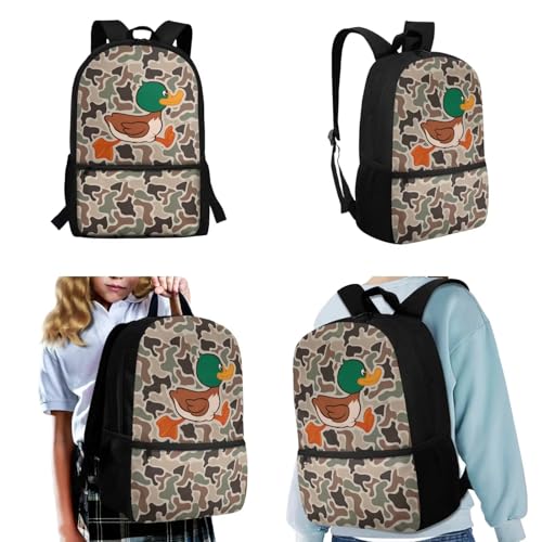 CLOHOMIN Duck Camouflage Backpack and Lunch Box Set of 3 Kids Schoolbag for Boys 3th Grade/4th Grade Middle School Bookbag Age 8-9/10-11 with Lunch Bag Water Bottle Pouch - color: Duck Camouflage