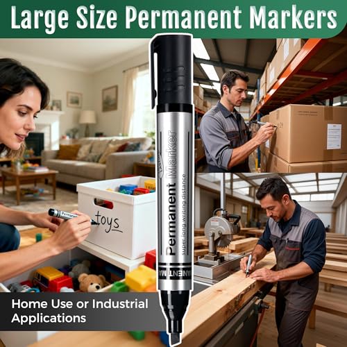 SELEAD Large Permanent Markers Black Red Blue Green - 12 Pack Chisel Tip Waterproof Quick Drying Pens Set for Home, Office, Industrial, Warehouse, Logistics Company