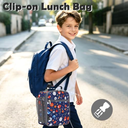 FlowFly Lunch box Insulated Soft Bag Mini Cooler Back to School Thermal Meal Tote Kit for Girls, Boys (Football) - color: Football
