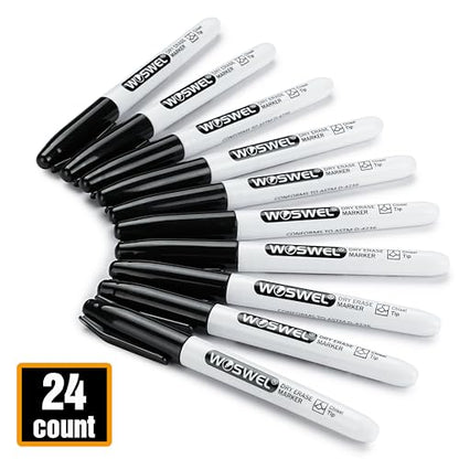 WOSWEL Dry Erase Markers,24 Pack Black Chisel Tip Whiteboard Markers, Chisel Point Low Odor Dry Erase Marker for School Office and Home