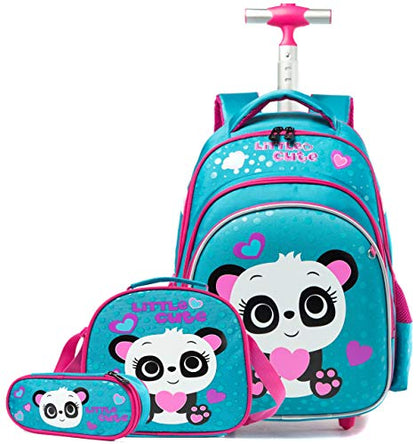 Meetbelify Girls Rolling Backpack with Wheels for School - Wheeled Trolley Backpack - color: 01 Blue Panda