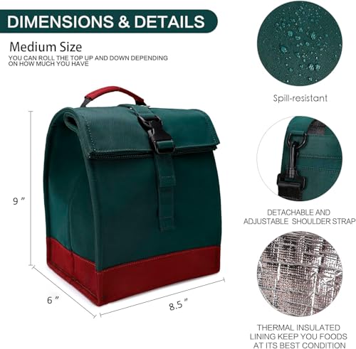 SUNNY BIRD Insulated Lunch Bag Rolltop Lunch Box (Green) - color: Green