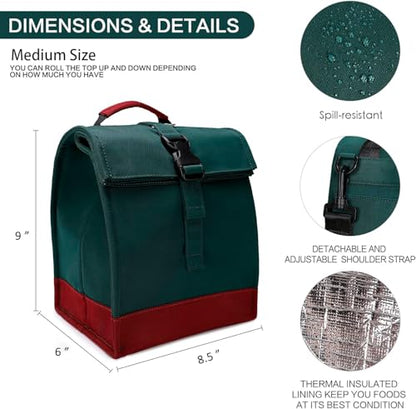 SUNNY BIRD Insulated Lunch Bag Rolltop Lunch Box (Green) - color: Green