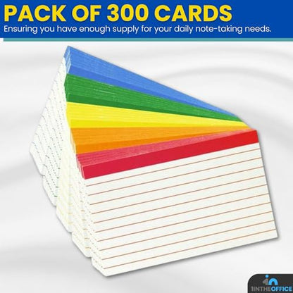 1InTheOffice Index Cards 3x5, Ruled Index Cards, Flash Cards, Assorted Colors, 300 Pack