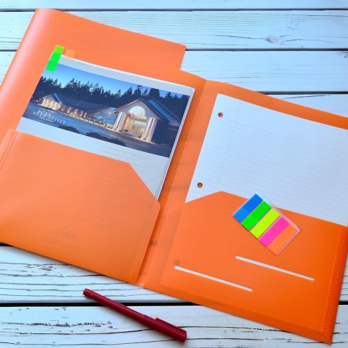Youngever 6 Pack Heavy Duty Plastic Two Pocket Folders, Heavy Duty Plastic 2 Pocket Folder (Orange) - color: Orange