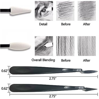 43 PCS Blending Stumps and Tortillions Paper Art Blenders Sketch Drawing | Sketch Wipe Scrapers,Rub Sponge,Kneaded Eraser,Sandpaper Sharpeners,Pencil Extension,Replacement Heads ,Washable Reusable - size: 1 Count (Pack of 43)