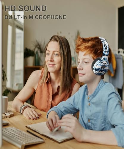 Kids Bluetooth Headphones, Kids Headphones Wireless with Built-in Mic, HD Sound, Over-Ear Foldable Bluetooth 5.3 Headsets for Boys Girls School Travel Airplane iPad Tablet (Blue)