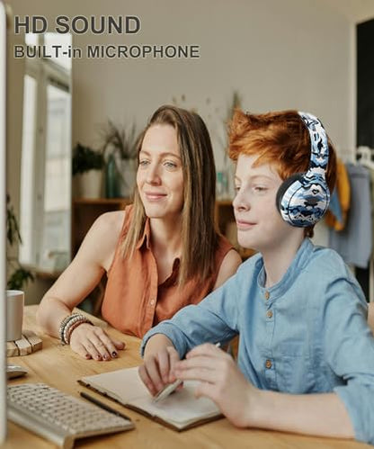 Kids Bluetooth Headphones, Kids Headphones Wireless with Built-in Mic, HD Sound, Over-Ear Foldable Bluetooth 5.3 Headsets for Boys Girls School Travel Airplane iPad Tablet (Blue)