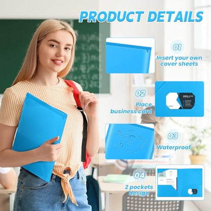 Henoyso 36 Pack Lake Blue Plastic Folders with Clear Front Pockets Heavy Duty File Folders with 2 Pockets and Card Slot for Student Communication School Office Presentation Report - color: Lake Blue