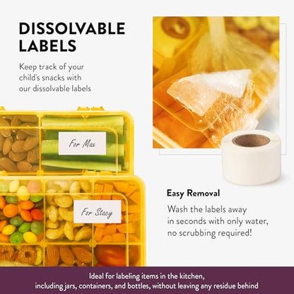 Snack Box Containers Set of 2-Reusable,100 Dissolvable Labels, 8 Adjustable Compartments, Dishwasher Safe, BPA-Free, Meal Prep Container, PARENT TESTED PARENT APPROVED AWARD (2 Pack) (Yellow) - color: Yellow, size: Small