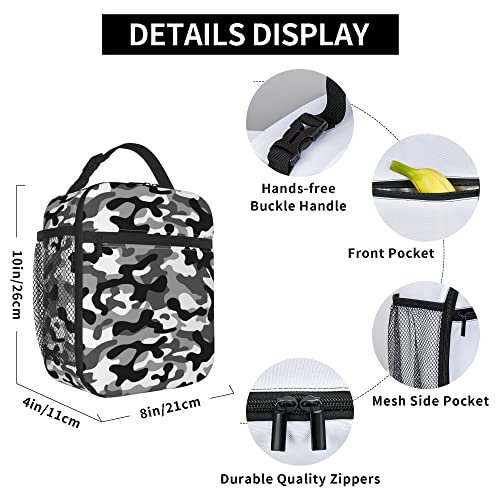 Black Camo Lunch Bags For Men Women Boys Girls Reusable Tote Lunch Bags For Office Work School Picnic Camping Thermal Insulation And Cold Preservation - color: Black Camo