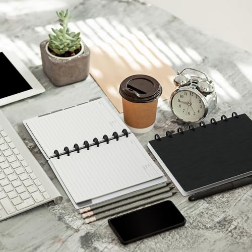 Yoment 2 Pack Discbound Notebook Customizable Spiral Journal Refillable 5 Subject Notebook with Removable Pages 120 Wide Ruled Disc Planner - color: 3 Gold&Black, size: Medium
