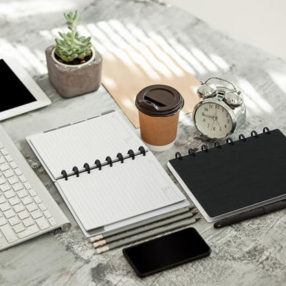 Yoment 2 Pack Discbound Notebook Customizable Spiral Journal Refillable 5 Subject Notebook with Removable Pages 120 Wide Ruled Disc Planner - color: 3 Gold&Black, size: Medium