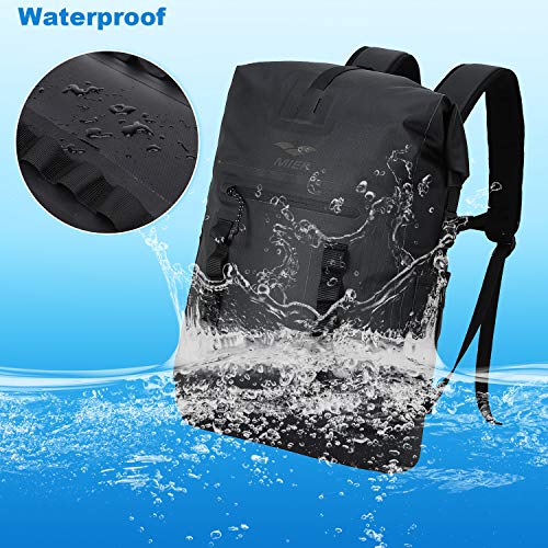 MIER Roll Top Waterproof Backpack Floating Dry Bag for Men Women | Heavy Duty Dry Sack, Cushioned Back, Multi-Pockets, Adjustable Chest Strap,For Kayaking Beach Boating Swimming Hiking Travel - color: Black