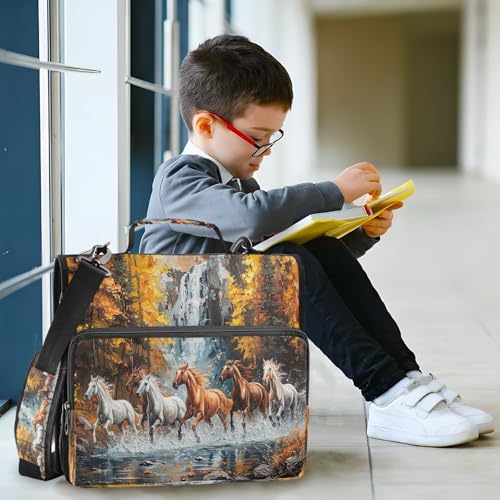 YETTASBIN Horse 3-Ring Zipper Binder with Shoulder Strap & Handle - 1.5" Binder Organizer Water-Resistant Expandable File Folder with Multi Pocket for School & Office Supplies