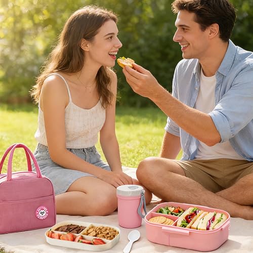 Lunch Box For Women, Bento Box Adult With 2-Tier Container, Lunch Bag, Sauce Pod, Utensil Set. Lunch Containers, Salad Container. BPA-Free, Microwave/Dishwasher Safe (Pink) - color: Pink